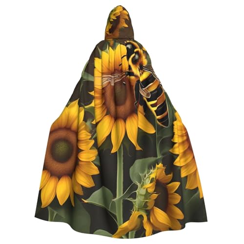Evengigy Bienen- und Sonnenblumen-Aufdruck, für Damen und Herren, Erwachsene, Halloween, Kapuzenumhang, Cosplay-Umhang, Uniform Evengigy Bienen- und Sonnenblumen-Aufdruck, für Damen und Herren, Erwachsene, Halloween, Kapuzenumhang, Cosplay-Umhang, Uniform von Evengigy