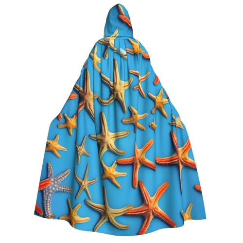Evengigy Blauer Hintergrund mit vielen Seestern-Aufdruck, Erwachsenen-Kapuzenumhang für Damen und Herren, vielseitiges Partykleid, Hexenumhang Evengigy Blauer Hintergrund mit vielen Seestern-Aufdruck, Erwachsenen-Kapuzenumhang für Damen und Herren, vielseitiges Partykleid, Hexenumhang von Evengigy