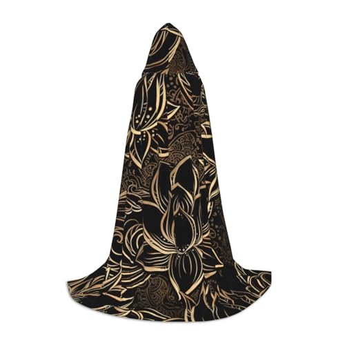 Evengigy Boho-Umhang mit goldfarbenem Lotusblumen-Druck, Kapuzenumhang für Teenager, Halloween, Cosplay, Umhang von Evengigy