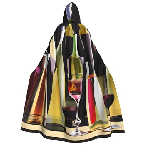 Evengigy Cocktail-Gläser- und Weinflaschenaufdruck, Erwachsenen-Kapuzenumhang für Damen und Herren, vielseitiges Partykleid, Hexenumhang von Evengigy