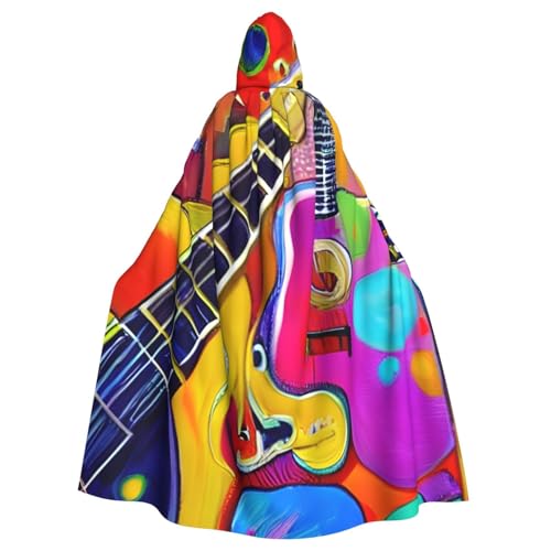 Evengigy Farbiger Akustik- und Gitarren-Aufdruck, Kapuzenumhang für Damen, Herren, Erwachsene, vielseitiges Partykleid, Hexenumhang von Evengigy