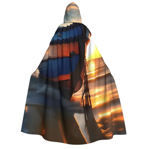 Evengigy Kapuzenumhang für Erwachsene, Motiv: Boot, Strand, Sonnenaufgang, Zeit, nautischer Druck, Kapuzenumhang für Damen und Herren, vielseitiges Partykleid, Hexenumhang Evengigy Kapuzenumhang für Erwachsene, Motiv: Boot, Strand, Sonnenaufgang, Zeit, nautischer Druck, Kapuzenumhang für Damen und Herren, vielseitiges Partykleid, Hexenumhang von Evengigy