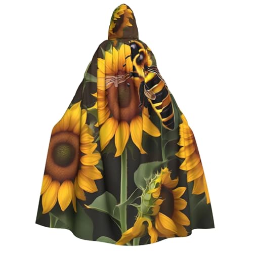 Evengigy Kapuzenumhang für Erwachsene mit Bienen- und Sonnenblumen-Aufdruck, vielseitiges Partykleid, Hexenumhang von Evengigy