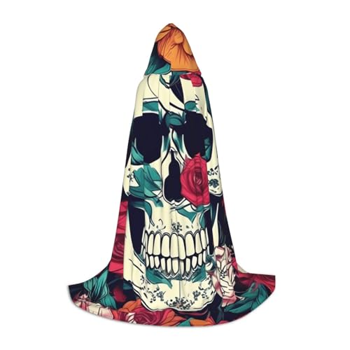 Evengigy Kapuzenumhang mit Blumen und Totenkopf, Ornamentdruck, für Teenager, Halloween, Cosplay, Umhang Evengigy Kapuzenumhang mit Blumen und Totenkopf, Ornamentdruck, für Teenager, Halloween, Cosplay, Umhang von Evengigy