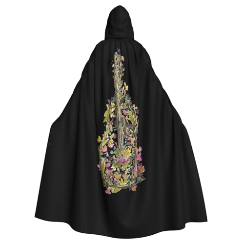 Evengigy Kapuzenumhang mit Blumenmuster und Gitarren-Druck, für Damen, Herren, Erwachsene, vielseitiges Partykleid, Hexenumhang von Evengigy