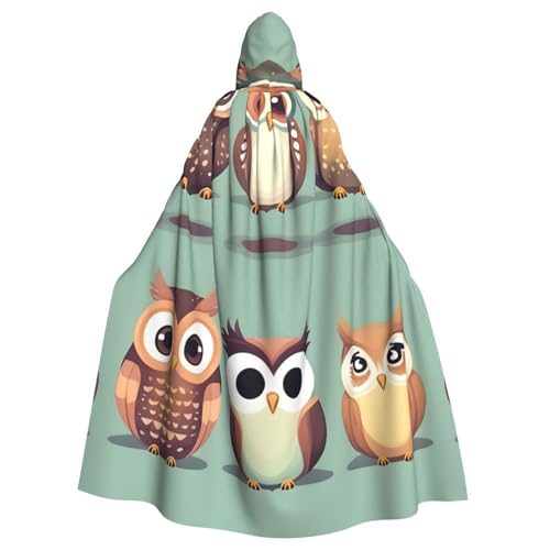 Evengigy Kapuzenumhang mit Cartoon-Eulen, niedlicher Druck, für Damen, Herren, Erwachsene, vielseitiges Partykleid, Hexenumhang von Evengigy
