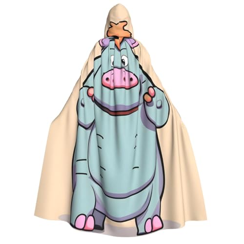 Evengigy Kapuzenumhang mit Cartoon-Nilpferd-Druck, für Erwachsene, für Damen und Herren, vielseitiges Partykleid, Hexenumhang von Evengigy