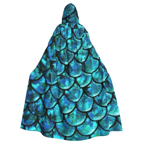 Evengigy Kapuzenumhang mit Fischschuppen-Druck, für Damen, Herren, Erwachsene, vielseitiges Partykleid, Hexenumhang von Evengigy