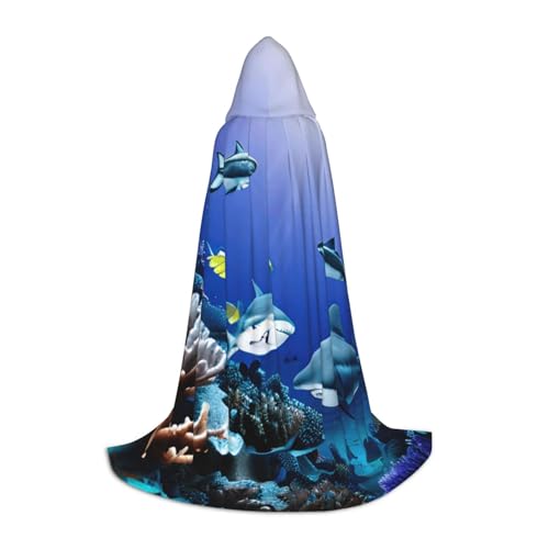 Evengigy Kapuzenumhang mit Hai-Motiv "Schwimmen unter dem Meer", für Teenager, Halloween, Cosplay, Umhang von Evengigy