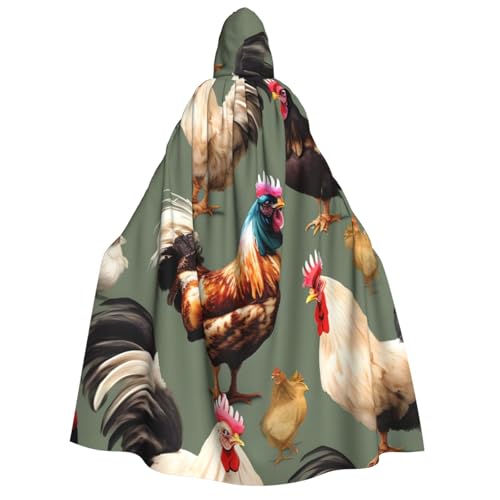 Evengigy Kapuzenumhang mit Huhn und Hahn für Erwachsene, vielseitiges Partykleid, Hexenumhang von Evengigy