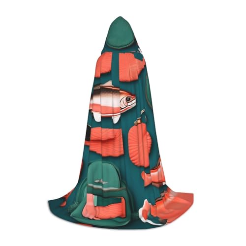 Evengigy Kapuzenumhang mit Lachsmuster, für Teenager, Halloween, Cosplay, Umhang Evengigy Kapuzenumhang mit Lachsmuster, für Teenager, Halloween, Cosplay, Umhang von Evengigy