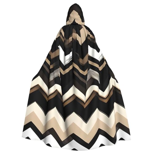 Evengigy Kapuzenumhang mit Zickzack-Aufdruck, für Damen, Herren, Erwachsene, vielseitiges Partykleid, Hexenumhang, Schwarz / Weiß von Evengigy