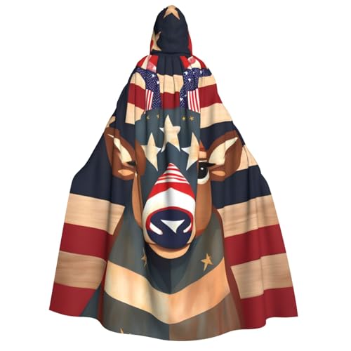 Evengigy Kapuzenumhang mit amerikanischer Flagge, Hirschaufdruck, für Damen und Herren, vielseitiges Partykleid, Hexenumhang von Evengigy