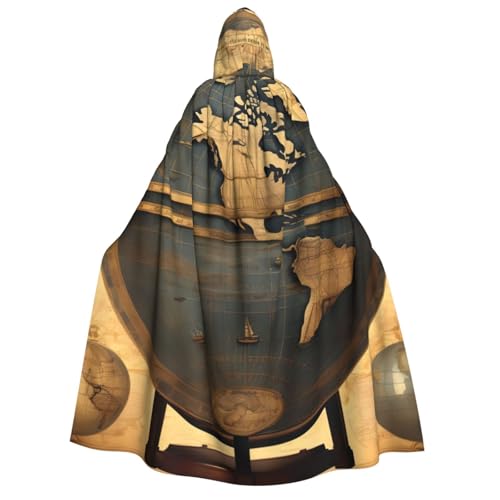 Evengigy Kapuzenumhang mit antikem Weltglobus-Aufdruck, für Damen und Herren, vielseitiges Partykleid, Hexenumhang von Evengigy