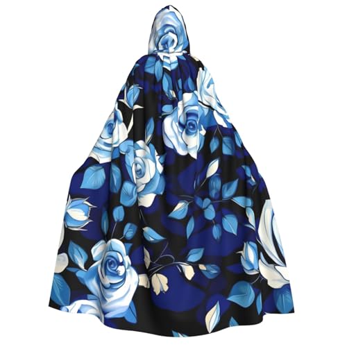 Evengigy Kapuzenumhang mit blauem Blumenmuster, Rosenmuster, für Erwachsene, für Damen und Herren, vielseitiges Partykleid, Hexenumhang von Evengigy