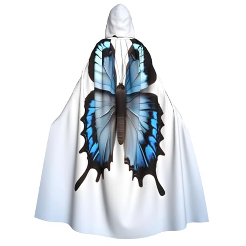 Evengigy Kapuzenumhang mit blauem Schmetterlings-Aufdruck, für Damen und Herren, vielseitiges Partykleid, Hexenumhang von Evengigy