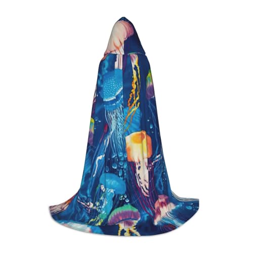 Evengigy Kapuzenumhang mit buntem Quallen-Druck, für Teenager, Halloween, Cosplay, Umhang von Evengigy