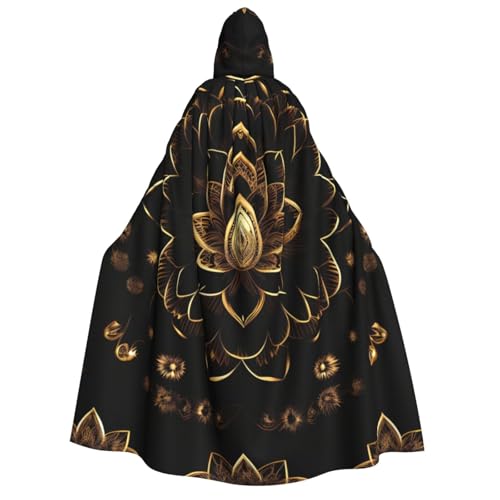 Evengigy Kapuzenumhang mit goldenem Lotusblumen-Aufdruck, für Damen, Herren, vielseitiges Partykleid, Hexenumhang von Evengigy