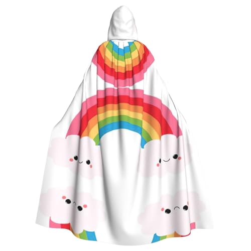 Evengigy Kapuzenumhang mit kleinem Regenbogen-Druck, für Damen, Herren, Erwachsene, vielseitiges Partykleid, Hexenumhang von Evengigy