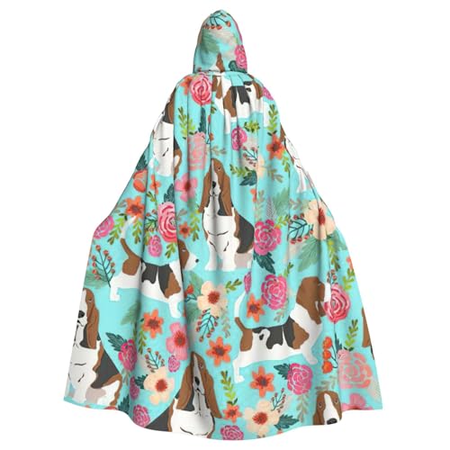 Evengigy Kapuzenumhang mit süßem Basset Hound mit Blumenmuster, für Damen, Herren, Erwachsene, vielseitiges Partykleid, Hexenumhang Evengigy Kapuzenumhang mit süßem Basset Hound mit Blumenmuster, für Damen, Herren, Erwachsene, vielseitiges Partykleid, Hexenumhang von Evengigy