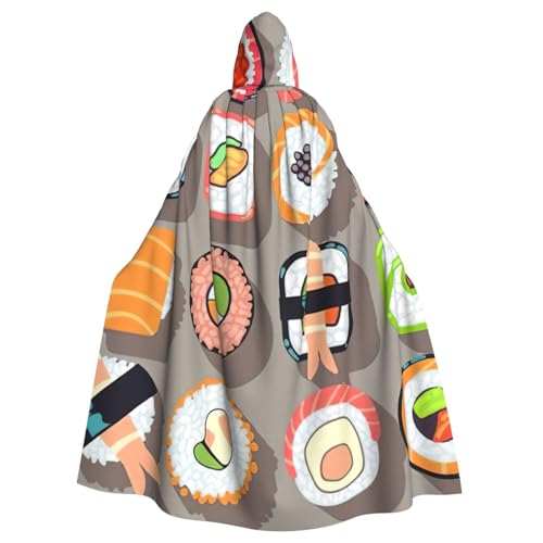 Evengigy Kapuzenumhang mit vielen Sushi-Lebensmitteln, für Damen und Herren, Erwachsene, Halloween, Kapuzenumhang, Cosplay-Umhang, Uniform Evengigy Kapuzenumhang mit vielen Sushi-Lebensmitteln, für Damen und Herren, Erwachsene, Halloween, Kapuzenumhang, Cosplay-Umhang, Uniform von Evengigy