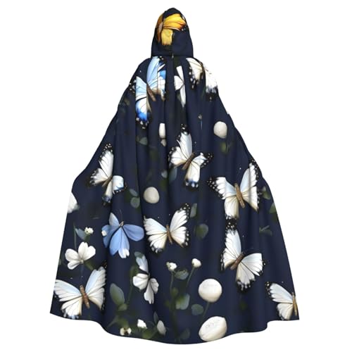 Evengigy Kapuzenumhang mit weißen Blüten und blauen Schmetterlingen, vielseitiges Partykleid, Hexenumhang Evengigy Kapuzenumhang mit weißen Blüten und blauen Schmetterlingen, vielseitiges Partykleid, Hexenumhang von Evengigy