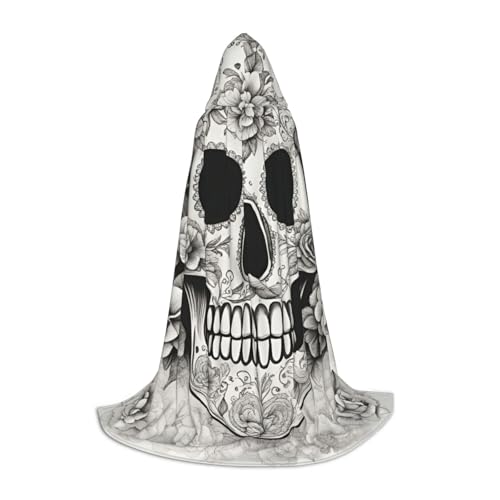 Evengigy Mexikanischer Totenkopf-Aufdruck, Kapuzenumhang für Teenager, Halloween, Cosplay, Umhang von Evengigy