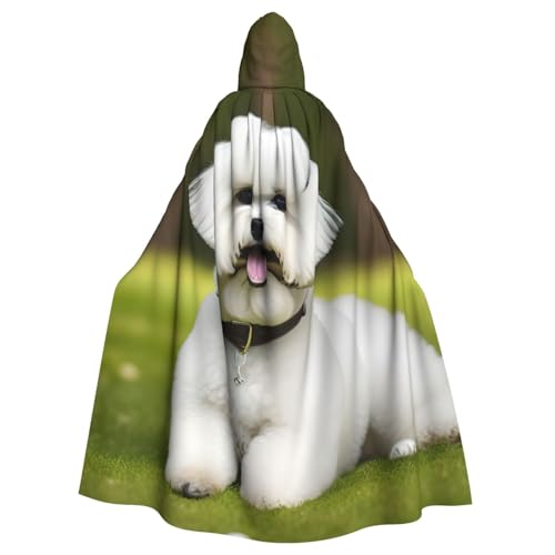 Evengigy Niedlicher Bichon-Frisé-Hunde-Aufdruck, für Damen und Herren, Erwachsene, Halloween, Kapuzenumhang, Cosplay-Umhang, Uniform von Evengigy