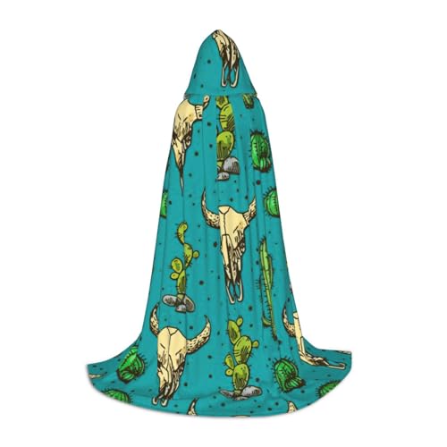 Evengigy Niedlicher Kaktus- und Totenkopf-Aufdruck, Kapuzenumhang für Teenager, Halloween, Cosplay, Umhang von Evengigy