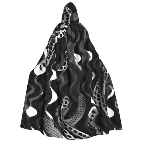Evengigy Schwarz-weißes Schlangenhaut-Muster, Erwachsenen-Kapuzenumhang für Damen und Herren, vielseitiges Partykleid, Hexenumhang von Evengigy