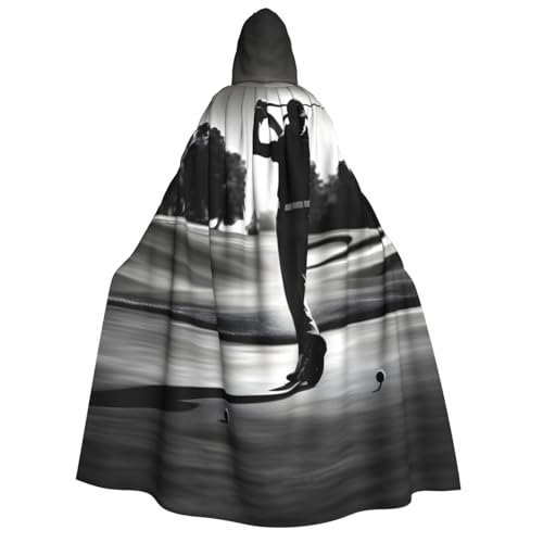 Evengigy Schwarzer und weißer Golf-Aufdruck, Kapuzenumhang für Damen und Herren, vielseitiges Partykleid, Hexenumhang von Evengigy