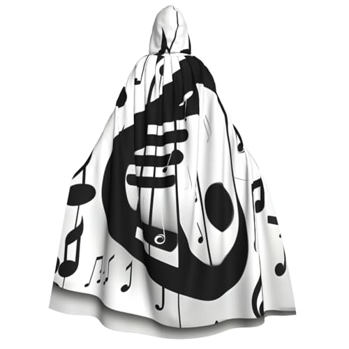 Evengigy Schwarzer und weißer Kapuzenumhang mit Musiknoten-Aufdruck, für Damen und Herren, vielseitiges Partykleid, Hexenumhang Evengigy Schwarzer und weißer Kapuzenumhang mit Musiknoten-Aufdruck, für Damen und Herren, vielseitiges Partykleid, Hexenumhang von Evengigy