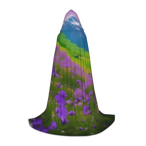 Evengigy Umhang mit Kapuze, Motiv: Natur, Lila, Blumen, Wiese, Berge, malerischer Druck, für Teenager, Halloween, Cosplay, Umhang Evengigy Umhang mit Kapuze, Motiv: Natur, Lila, Blumen, Wiese, Berge, malerischer Druck, für Teenager, Halloween, Cosplay, Umhang von Evengigy