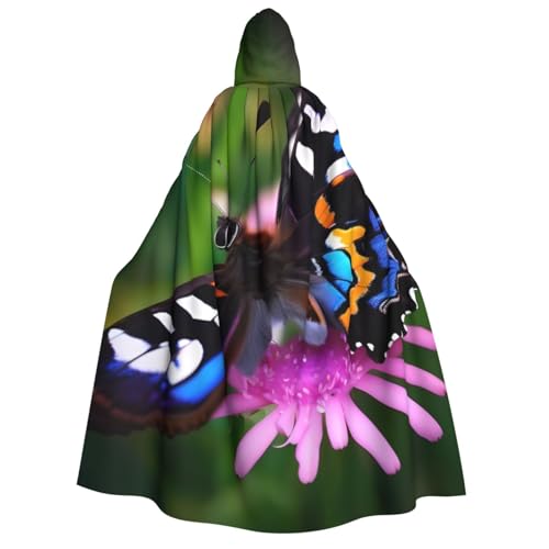 Evengigy Umhang mit Kapuze für Erwachsene mit buntem Schmetterlingsdruck für Damen und Herren, vielseitiges Partykleid, Hexenumhang von Evengigy