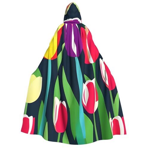 Evengigy Umhang mit buntem Tulpenaufdruck, für Erwachsene, Halloween, großer Kapuzenumhang, Cosplay, Uniform, für Damen und Herren Evengigy Umhang mit buntem Tulpenaufdruck, für Erwachsene, Halloween, großer Kapuzenumhang, Cosplay, Uniform, für Damen und Herren von Evengigy