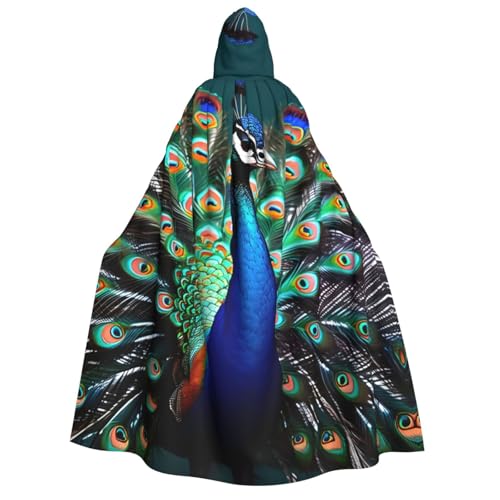 Evengigy Wunderschöner Pfauen-Aufdruck, Kapuzenumhang für Erwachsene, für Damen und Herren, vielseitiges Partykleid, Hexenumhang von Evengigy