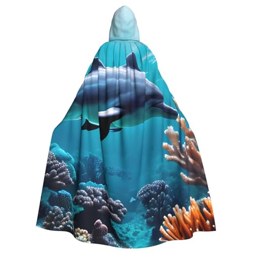 Evengigy Wunderschöner Unterwasserwelt-Umhang mit Delfinen, Korallendruck, Kapuzenumhang für Damen, Herren, Erwachsene, vielseitiges Partykleid, Hexenumhang Evengigy Wunderschöner Unterwasserwelt-Umhang mit Delfinen, Korallendruck, Kapuzenumhang für Damen, Herren, Erwachsene, vielseitiges Partykleid, Hexenumhang von Evengigy