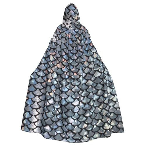 Silberfarbener Fischschuppen-Druck, für Damen und Herren, Erwachsene, Halloween, Kapuzenumhang, Cosplay-Umhang, Uniform Silberfarbener Fischschuppen-Druck, für Damen und Herren, Erwachsene, Halloween, Kapuzenumhang, Cosplay-Umhang, Uniform von Evengigy