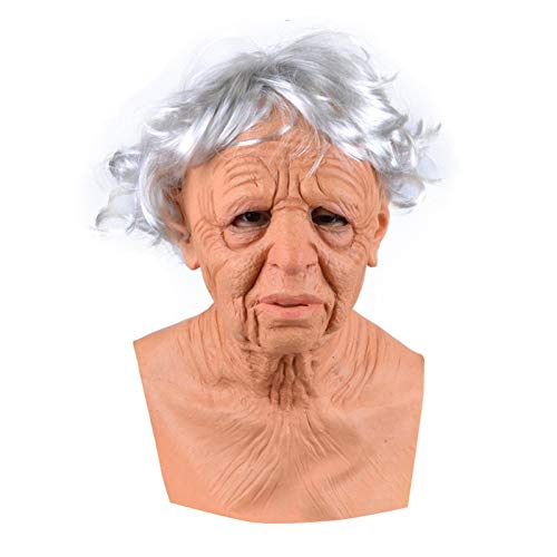 Evenlyao Latex Maske Alte Frau Oma Opa Alte Mann Maske Mit Haar Realistische Menschlichen Kopf Maske Phantasie Kleid Cosplay Zubehör Für Erwachsene von Evenlyao