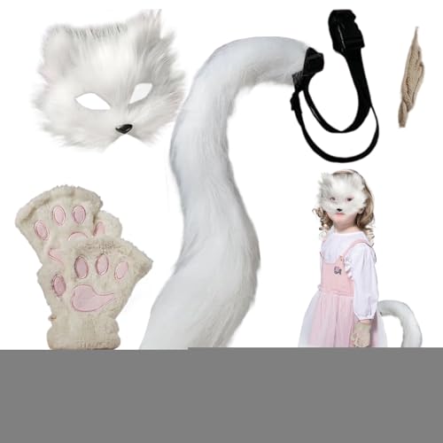 Eventerde Halloween Gesichtsbedeckung,Pelzige Tier Verkleidungsset Maske | Halloween Zubehör Handschuhe Und Schwanz Cosplay Kostüm Für Erwachsene Und Kinder Fest Party Karneval Bühnenaufführung von Eventerde