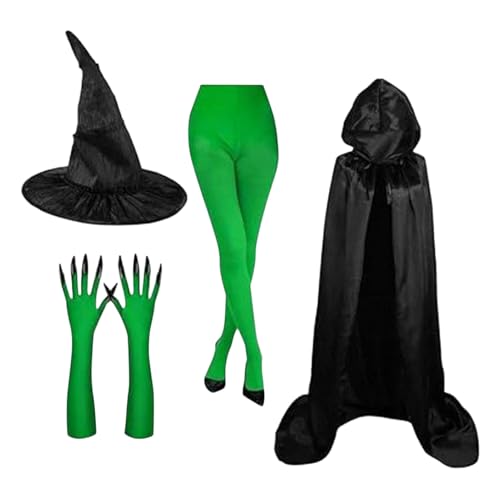 Eventerde Hexenkostüm Damen | Hexenhut mit grünen Krallenhandschuhen,Kostüm Kit für Halloween Karneval Kostümfest Cosplay Maskerade von Eventerde