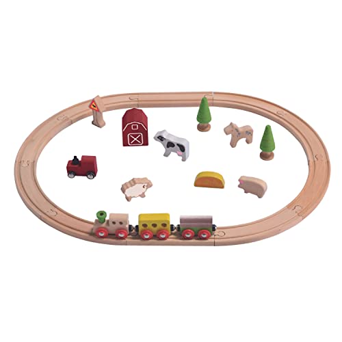 EverEarth Eisenbahn-Set Bauernhof aus nachhaltigem Holz – Kindgerechtes Spielset mit Schienen, Tieren und Zubehör – Kreatives Lernspielzeug mit unbedenklichen Wasserfarben – EE33590 von EverEarth