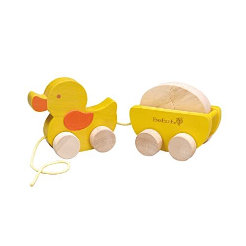 EverEarth Nachzieh-Ente mit Ei aus nachhaltigem Holz – Umweltfreundliches Spielzeug zur Förderung von Bewegung und Motorik – Ziehspielzeug für Kleinkinder – EE30937 von EverEarth