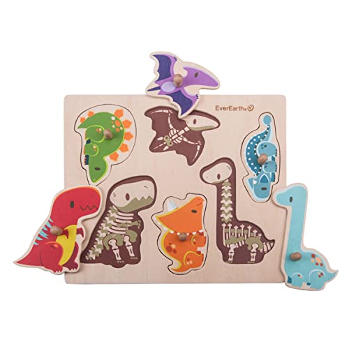 EverEarth Puzzle Dinosaurier aus nachhaltigem Holz – Buntes Lernspielzeug zur Förderung von Motorik und Problemlösung – Umweltfreundliches Holzpuzzle für Kinder – EE33736 von EverEarth