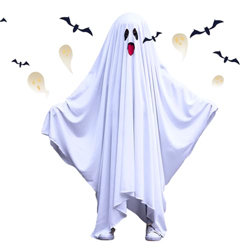 EviKoo Halloween-Kostüme Für Kinder, Geisterumhang, Weißer Gruseliger Geister-Cosplay-Umhang, Halloween-Geisterumhang-Kostü Für Süßes Oder Saures, Party-Requisite von EviKoo