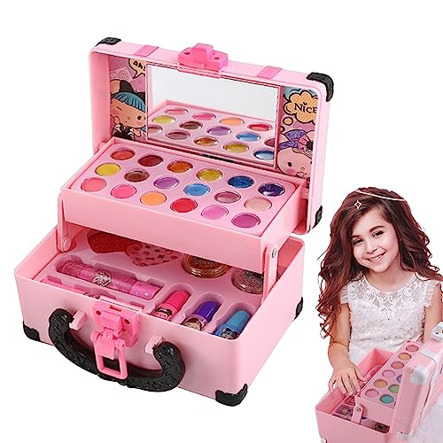 EviKoo Kinder-Kosmetikspielzeug, 30-teiliges Mädchen-Make-up-Set, 4–8 Jahre, waschbare Tragetasche, Make-up-Set für Urlaub, Geburtstagsgeschenk von EviKoo