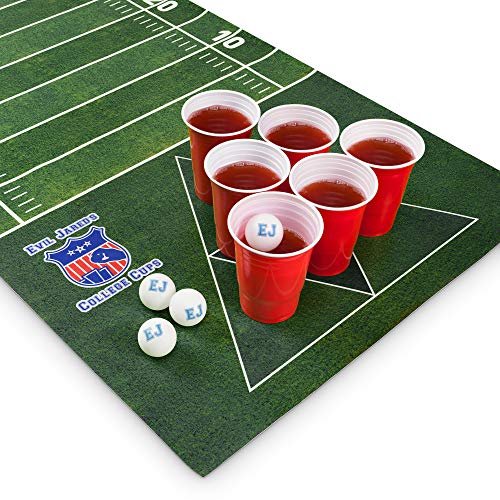 Evil Jared Beer Pong Matten Set | 180 x 60 cm Wasserfest und Reißfest | Inkl. 60 Red Cups + 4 Mini Shot Cups + 6 Ping Pong Bälle | American Football Design Trinkspiel von Evil Jared Hasselhoff