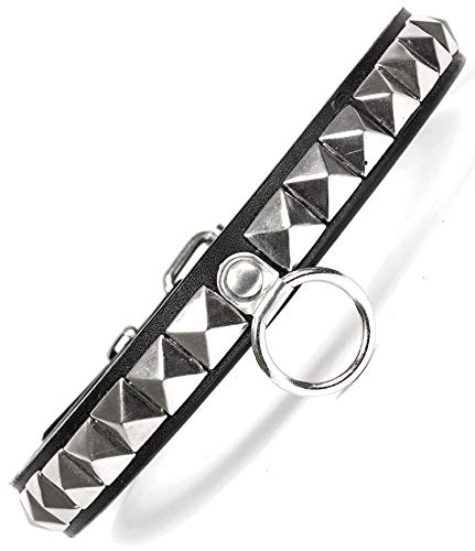 Premium Leder-Halsband Nieten-Halsband Edelstahl für Männer in Schwarz Halsband Gothic Punk Spalt-Leder Ring von Evil Wear