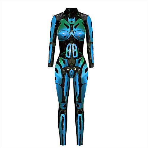 Evioset Einteiliger Strampler für Damen, Totenkopf-Skelett, Halloween-Kostüm, Overall, Blauer Roboter, Small-Medium Evioset Einteiliger Strampler für Damen, Totenkopf-Skelett, Halloween-Kostüm, Overall, Blauer Roboter, Small-Medium von Evioset