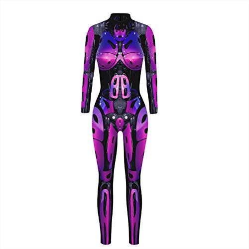 Evioset Einteiliger Strampler für Damen, Totenkopf-Skelett, Halloween-Kostüm, Overall, Purple Robot, Small-Medium Evioset Einteiliger Strampler für Damen, Totenkopf-Skelett, Halloween-Kostüm, Overall, Purple Robot, Small-Medium von Evioset